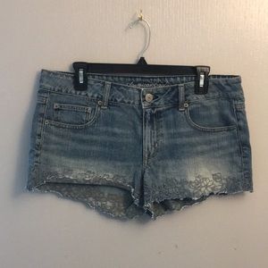 American Eagle Size 12 Jean Shorts with Floral Stitch Design